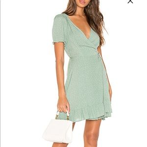 Kiki Wrap Mini Dress in Sage Polka Dot